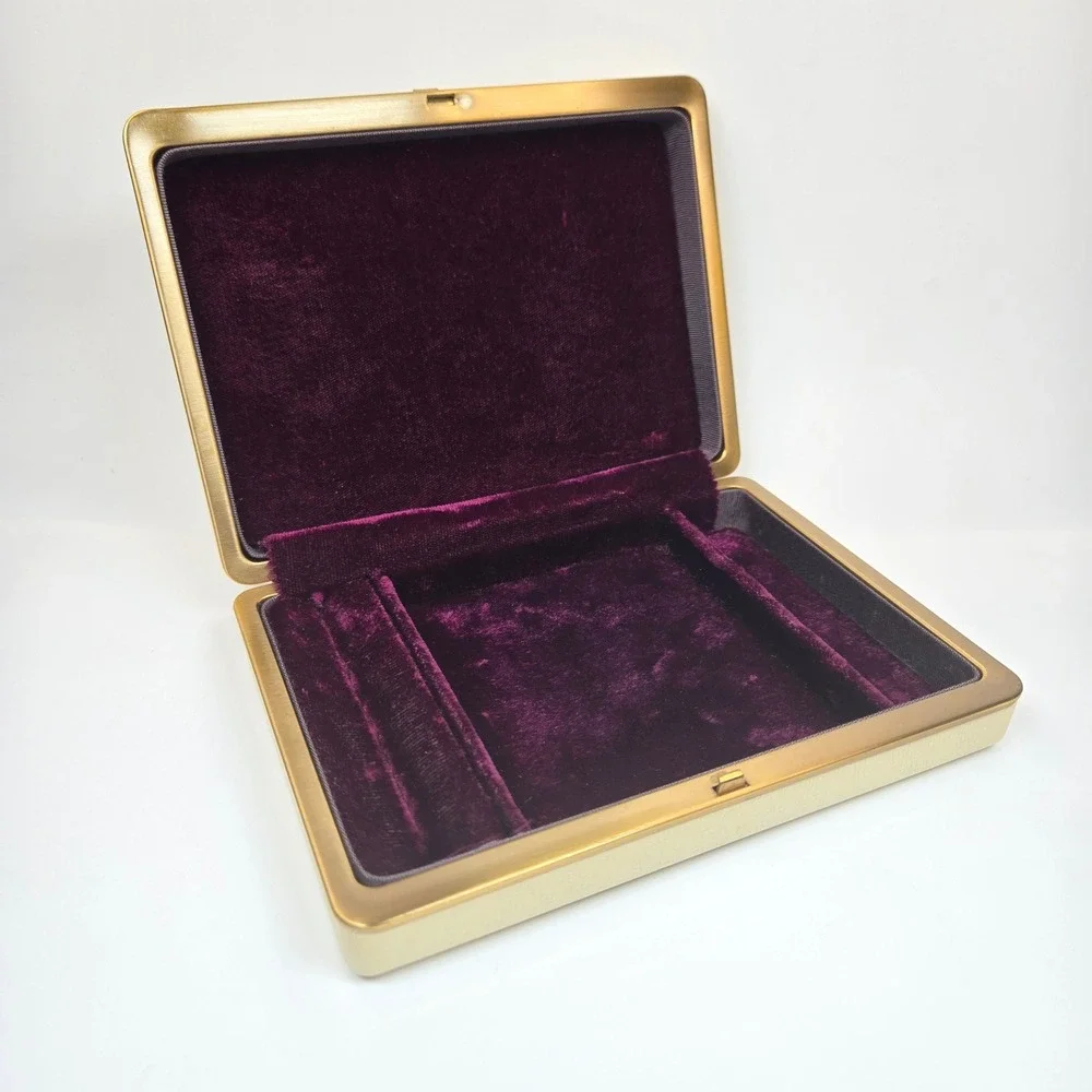 Vintage 6X4 Hard Jewelry Box Storage Travel Carry case Faux Leather Gold Tone